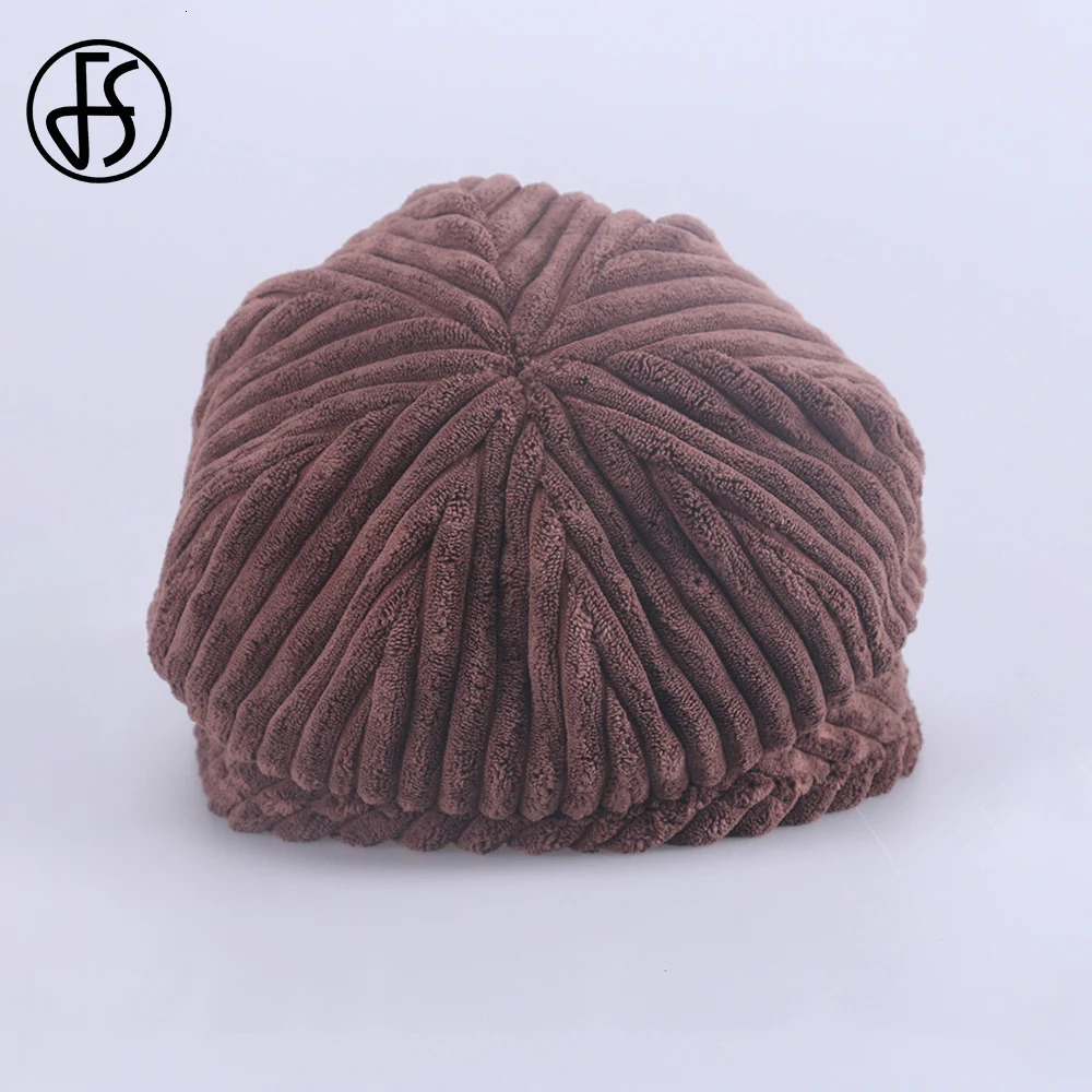 FS Brown Beret Hats For Women Beige Octagonal Hat Fashion Versatile Corduroy Fedora Vintage Black sboy Cap Spring 240412