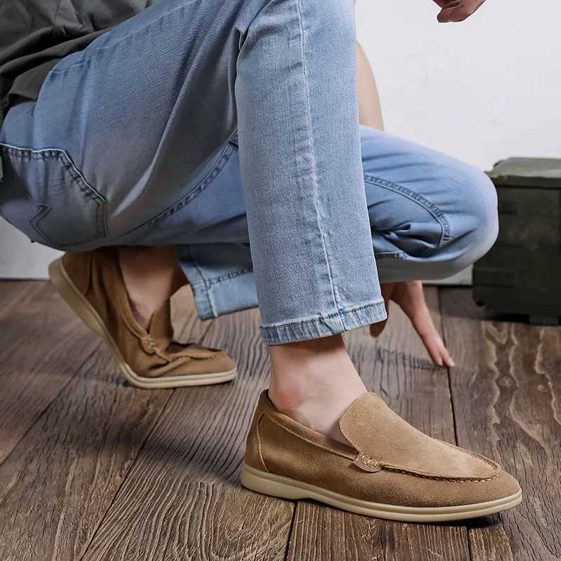 Mens Casual Shoes Cow Suede Genuine Leather Men Classic British Style Loafers Mens Light Comfortable Driving FlatsXJ250113