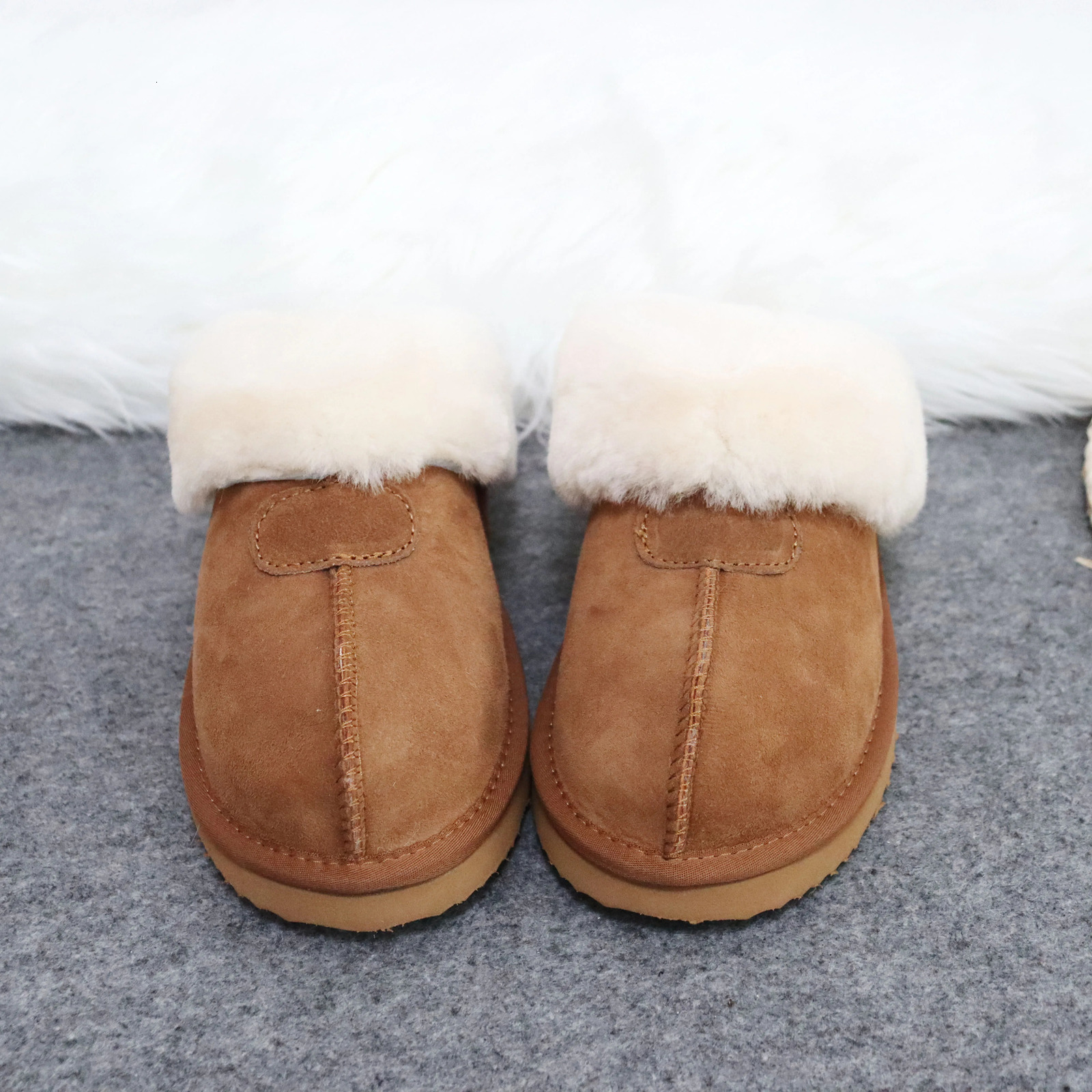 Natural Sheepskin Fur Slippers Female Winter Slippers Women Warm Indoor Slippers Soft Wool Lady Home Slippers 241114