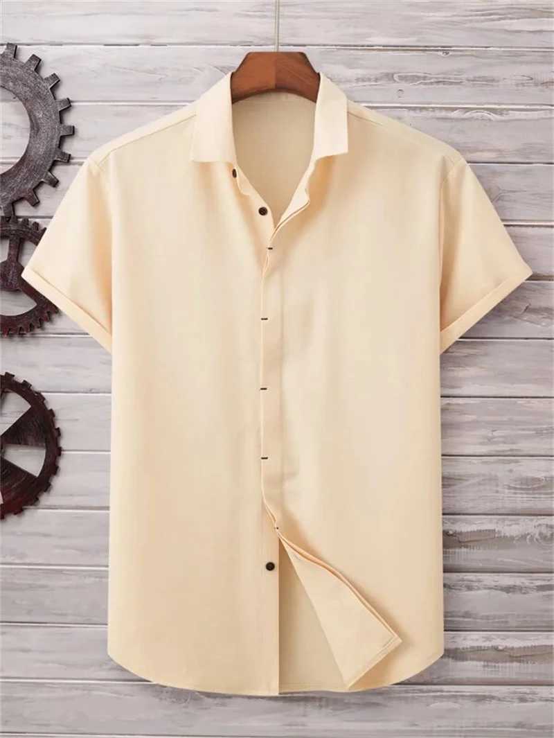 Summer mens solid color shirt Simple breathable Mens top Mens Hawaii outdoor shirt Loose cool and comfortable mens clothingXJ24113