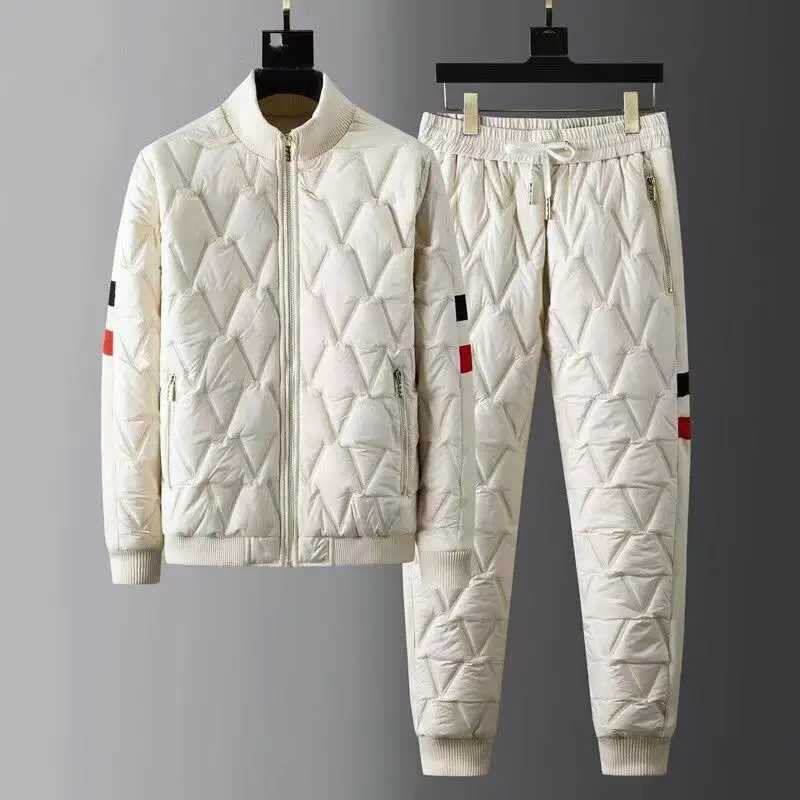 Mens Winter mens Parka set jacket+cotton pants set 2023 casual warm 2-piece Parka set ultra-thin suitable for track set mens clothing X241113