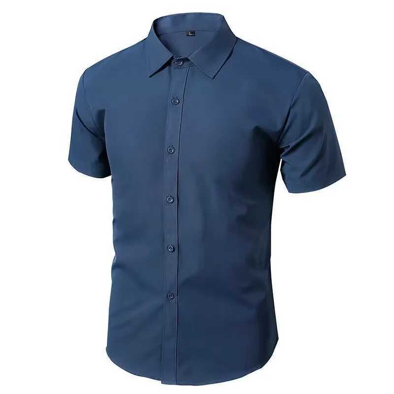 Spring and summer new mens elastic short sleeve solid color shirt non-ironing anti-wrinkle business casual fashion breathableXJ24113