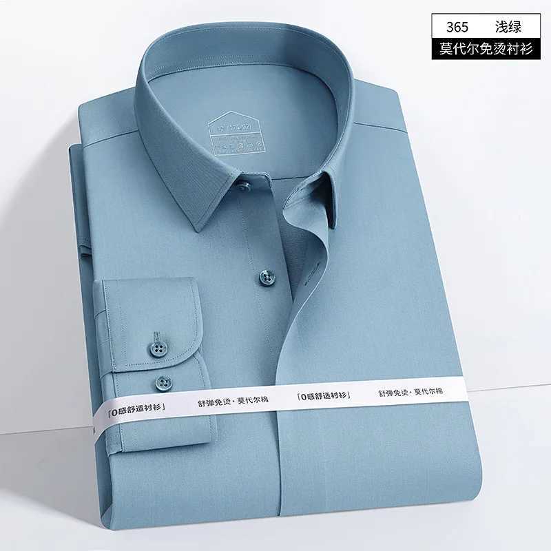 Modal Anti-wrinkle Shirts for Men Long Sleeve 8xl Work White Shirt Pure Color Men Shirt Long Sleeve Plus Size Striped Shirts MenXJ24113
