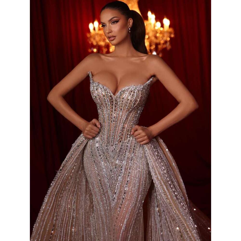 Stunning Mermaid Crystal Evening Elegant With Detachable Train Strapless Beaded Prom Dress Or Length Illusion Formal Dresses For Women Es Bc es