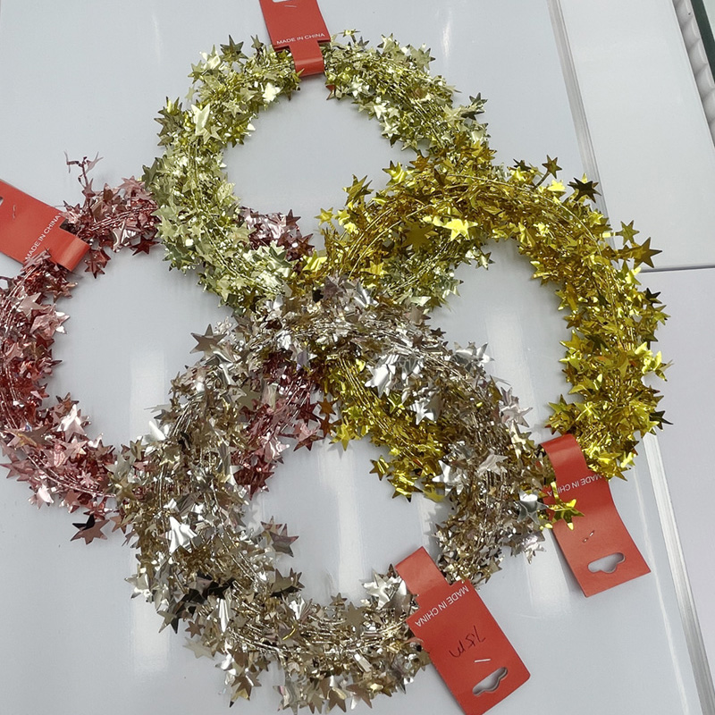 Christmas decorative garland pentagram pull flower gold star rattan wire multi-colour garland wholesale 7.5m long