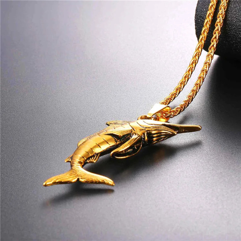 Collare Big Swordfish Pendant Gold/Black Color Stainless Steel Sea Animal Jewelry Wholesale Fish Marlin Swordfish Necklace P805 241113