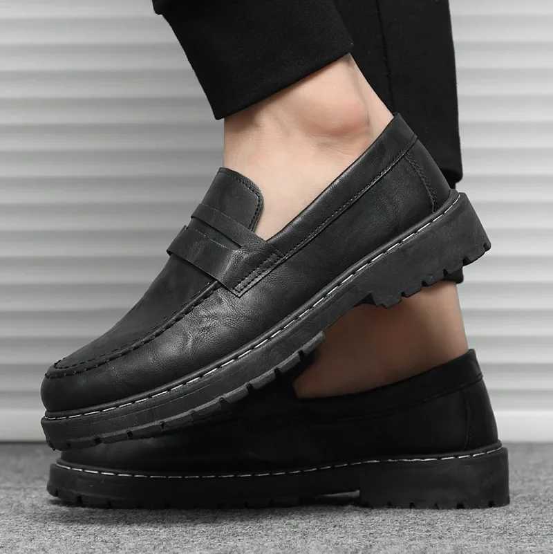 Thick Soled Loafers Men Leather Shoes Breathable Slip Loafers Solid Color Men Casual Shoes Handmade Men Formal Shoes XJ250614