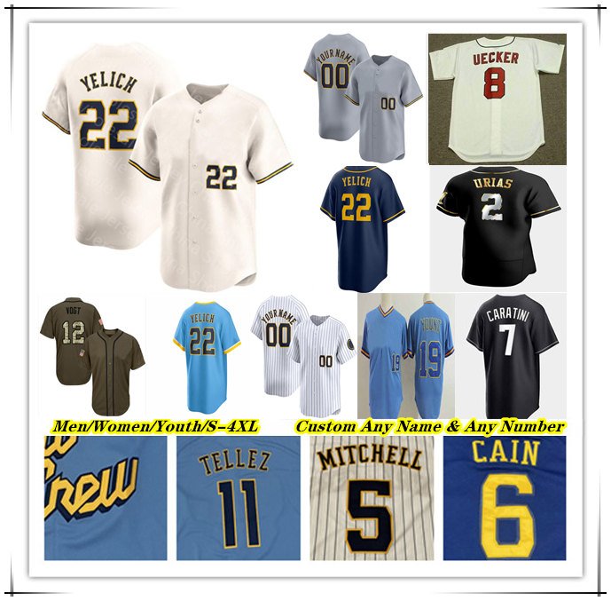 William Contreras Baseball Jersey Christian Yelich Willy Adames Brice Turang Jackson Chourio Sal Frelick Rhys Hoskins Joey Ortiz Blake Perkins Colin Rea Yount 4XL