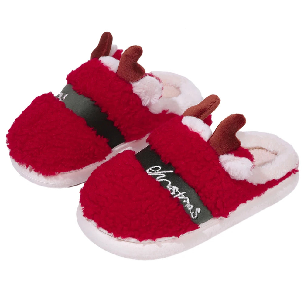 Womens Christmas Elk House Slippers Thick Bottom Warm Fluffy Slippers Comfortable Home Cotton Shoes 241113