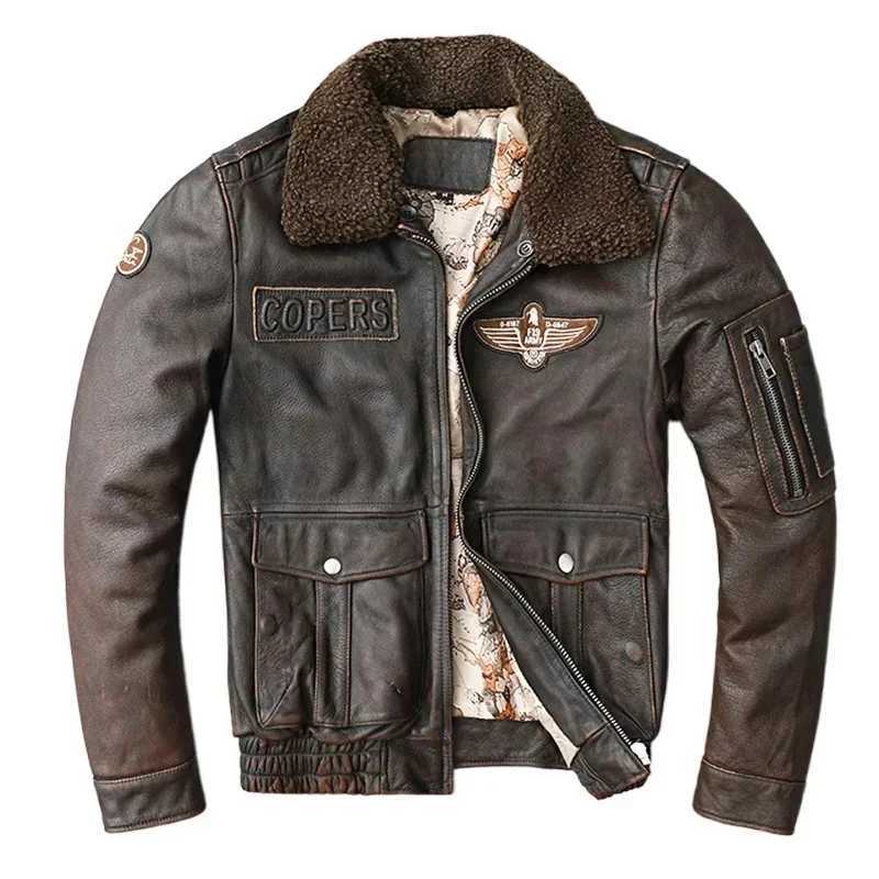 Retro brown flying leather denim jacket pilot bomber mens jacket motorcycle jacket autumn W241113