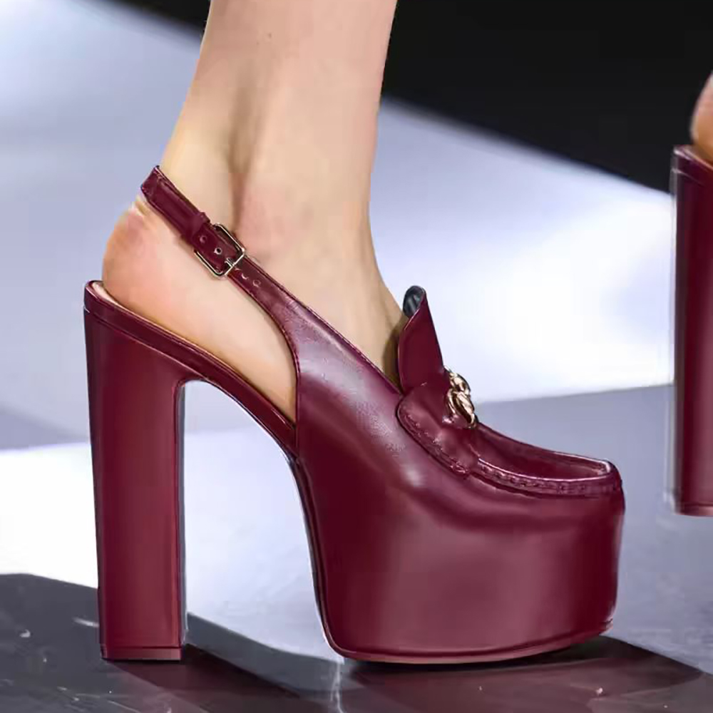 Women's chunky heel Platform Heel dress shoes Full Grain Leather Hardware buckle decoration suspender sandals Party Evening Shoes luxury designer Platform Shoes