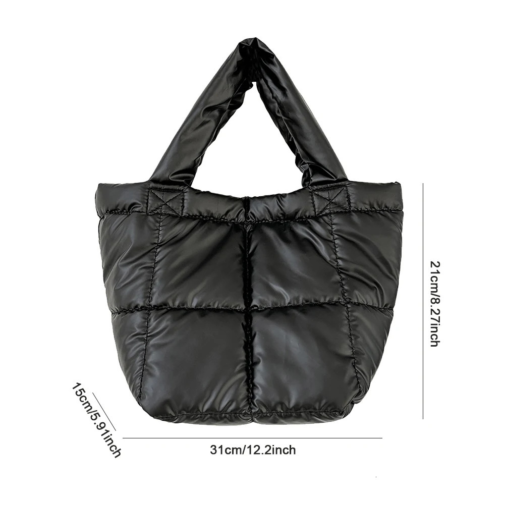 Winter Puffer Handbag for Women Down Padded Small Shoulder Bags Puffy Top Handle Bag Quilted Cotton Tote Lightweight Space Purse 241114