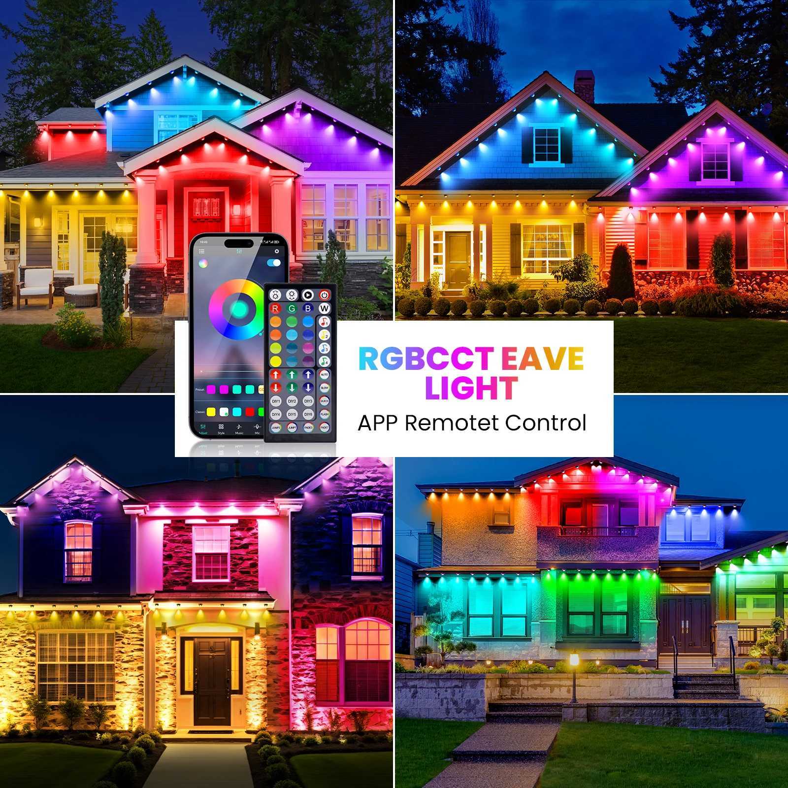 15M 30M 60M permanent outdoor Eaves LED light waterproof RGBCCT string light application Bluetooth whole house Christmas party light X241114
