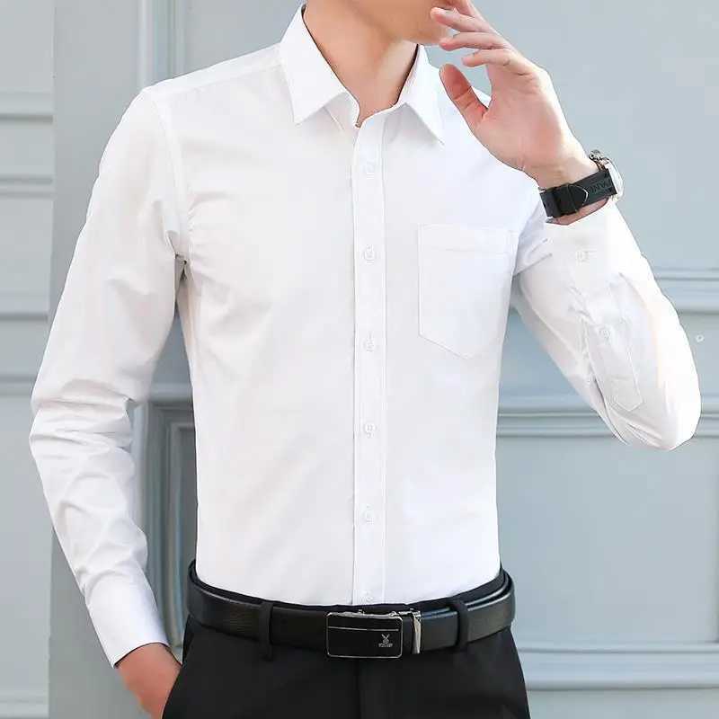 Men Solid Color Business Shirt Fashion Casual Slim White Long Sleeve Shirt Male Brand ClothesXJ24113