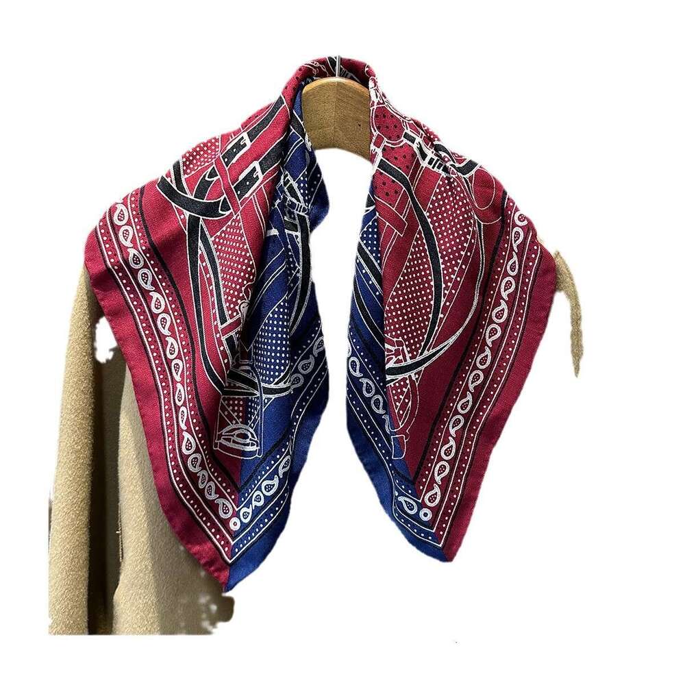 Wave Point Scepter Red Blue Women's Winter New Silk Wool Blended Premium Scarf Shawl