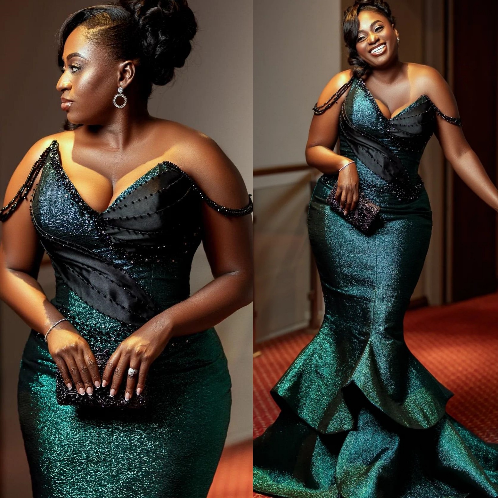 2024 Plus Size Dark Green Mermaid Prom Dresses For Special Occasions Beaded Satin Sparkly Evening Party Birthday Gowns Dress For Women Vestidos de nov