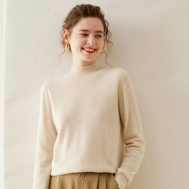 WinvyNee Womens Cashmere Sweater Plain Collar Merino Wool Loose Sweater Solid Knitted Top Casual Zipper Jumper Autumn A1054002 241113