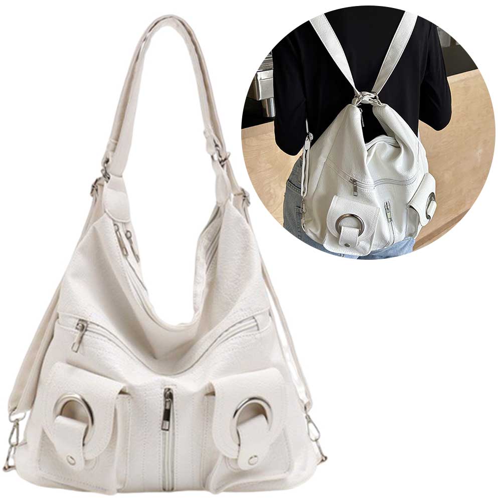 Women Vintage Shoulder Bag Fashion Soft Satchel Bag Multiple Pockets Retro Tote Handbag Top Handle Bag School Work Backpack