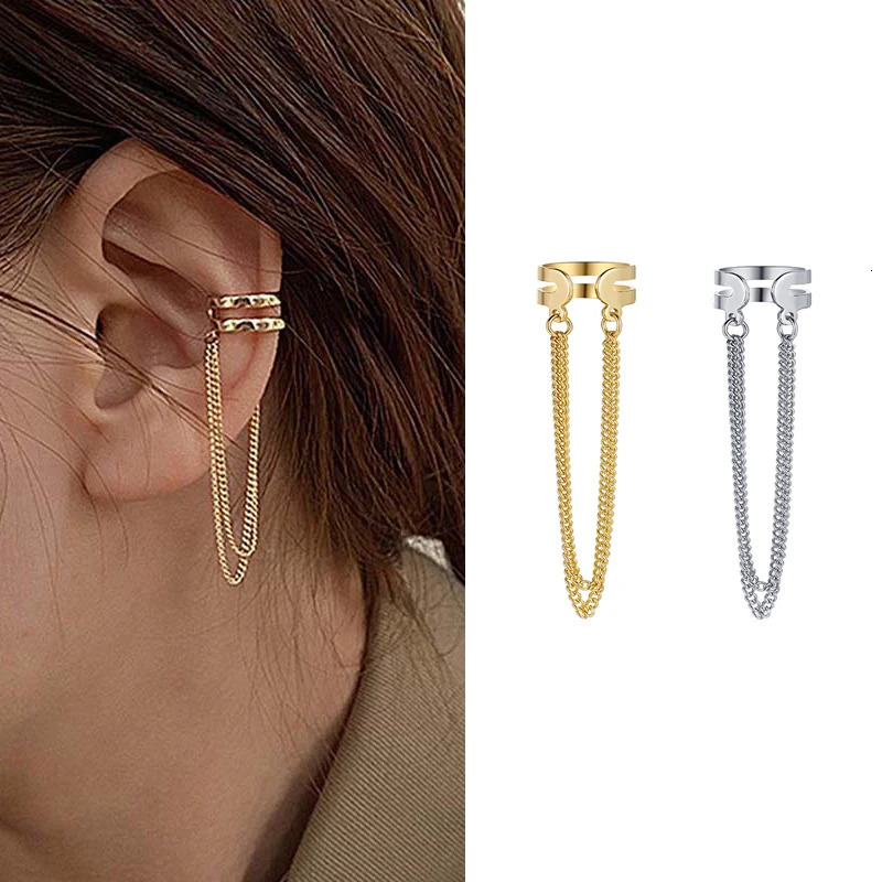 Silver Color Long Tassel Ear Cuff Multilayer No Piercing Hook Clip Earrings for Women Simple Temperament Jewelry Gift 241113