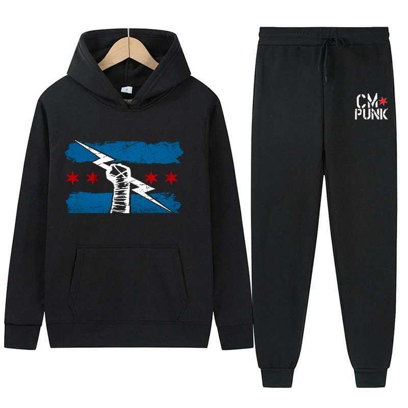 2024 Autumn/Winter New Famous Wrestler Returns to CM Punk Strt Sports Pants Casual Mens Black Return of CM Punk Hoodie Set X250312