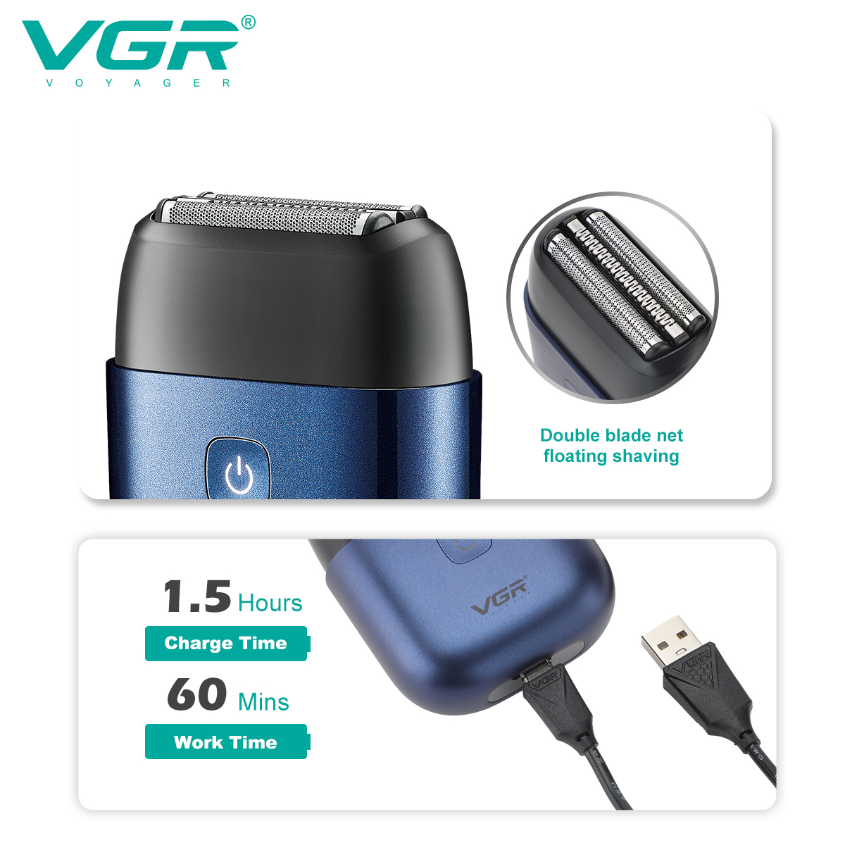 VGR Hair Shaver Professional Razor Electric Shaver Portable Beard Trimmer Waterproof Shaving Machine Mini Shaver for Men V-340