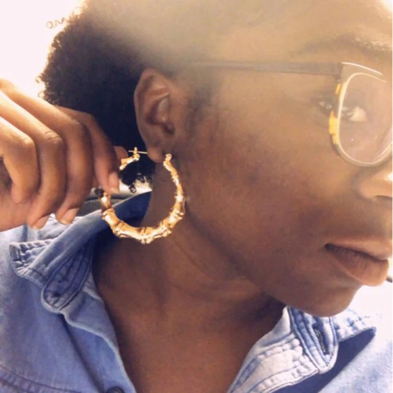 So Trendy Bamboo Hoop Earring Female Gold Silver Color Classic Jewelry 241114