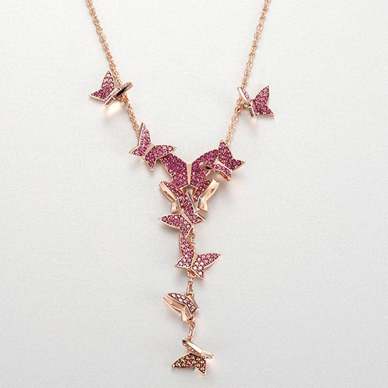 Luxury fresh elegant butterfly designer necklace chokers earrings for women lovely shine crystal gradient earring rings necklaces choker jewelry