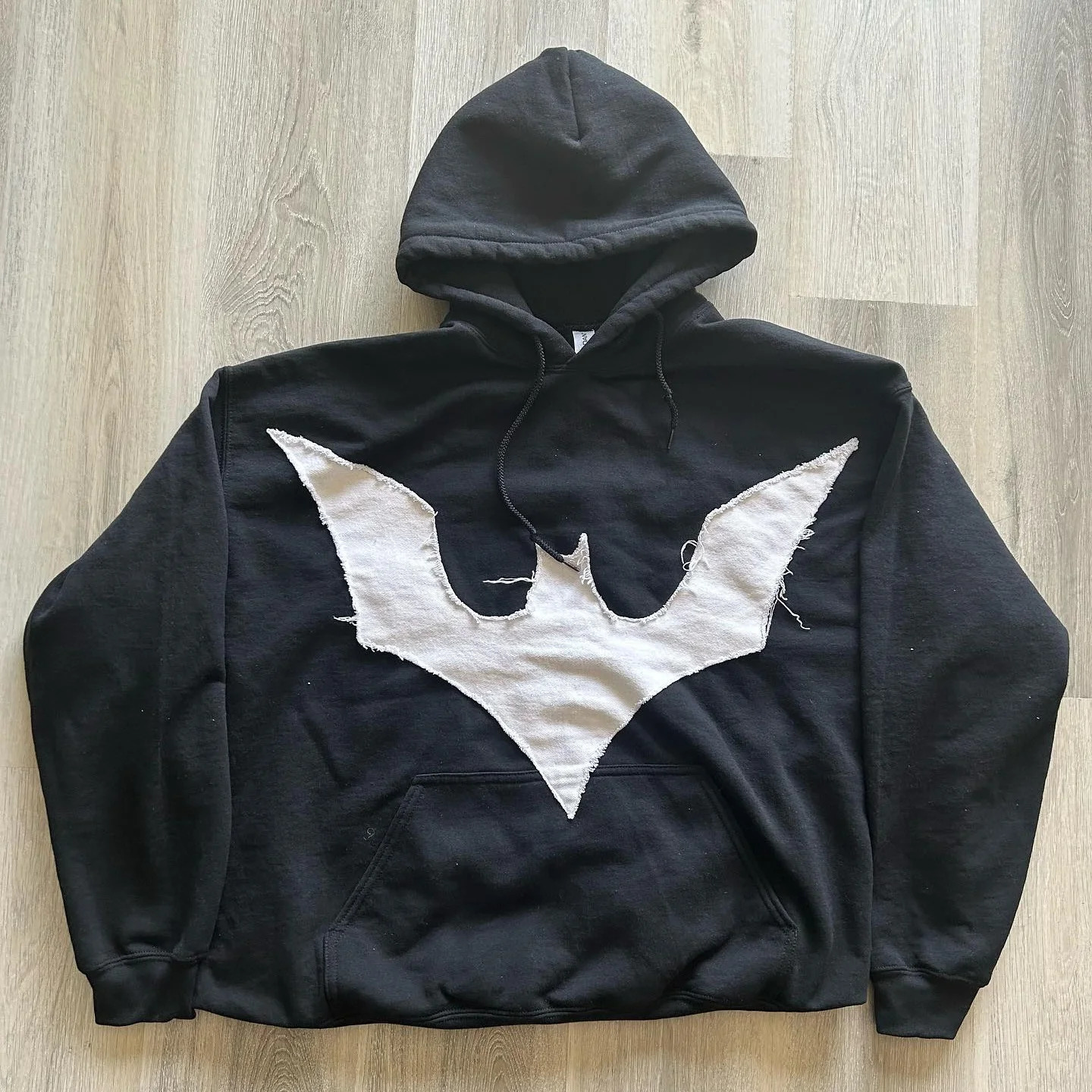 Y2K Bat patch hoodie print American Hip Hop Vintage Hooded Long Sleeve Sports Men Women Street Wear 241112