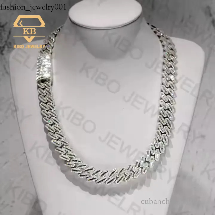 Chains Baguette Cut Dia 18mm Men Necklace Sier Iced Out VVS Moissanite Cuban k Chain