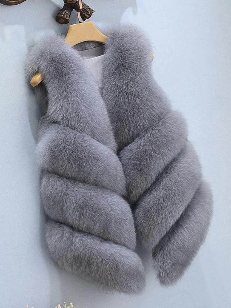 Womens sleeveless jacket womens fox fur vest winter fox fur jacket womens short faux fur coat elegant womens warm vest 241113