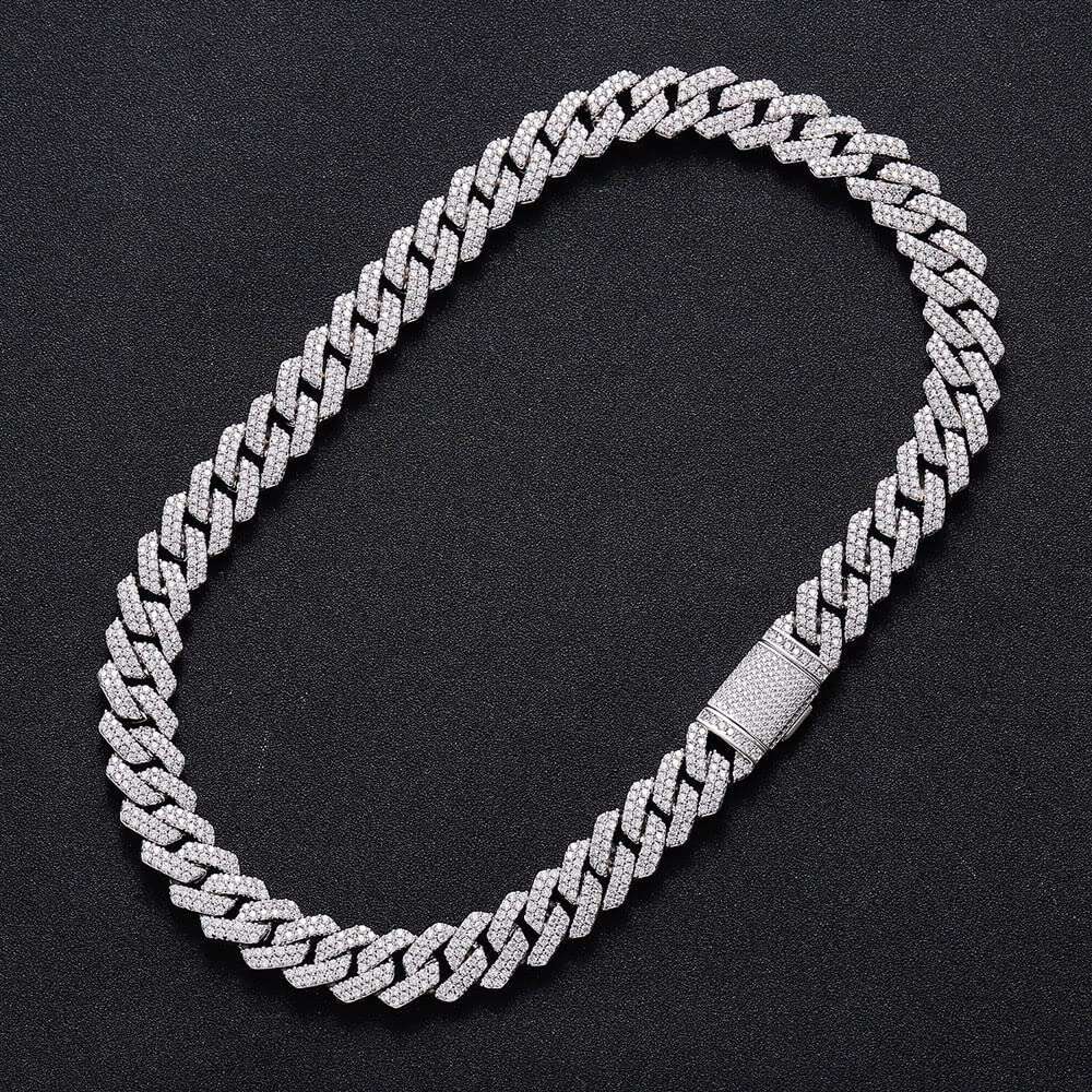 miami cuban k men 14MM wide 2 row dia prong iced out chain necklaces rapper hip hop jewelry designer necklace woman gift for girl