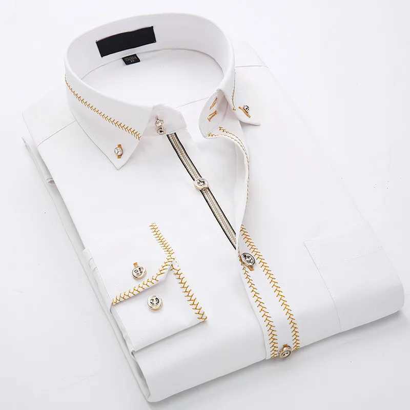 Men's Casual Shirts 2023 Spring/Autumn Mens Slim Fit Long Sleeve Dress Shirt Europe Business Causal Border Shirt High Quality Wedding Grooms Shir