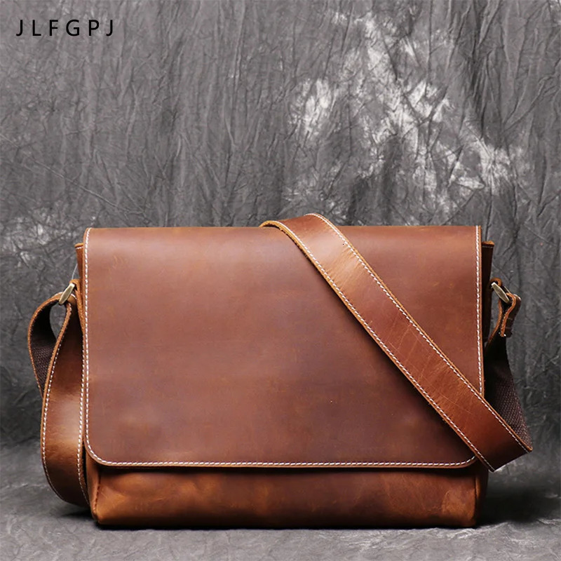 Retro Mens Genuine Leather Oneshoulder Bag Head Layer Cowhide Cross Style Large Capacity Casual Messenger 241111