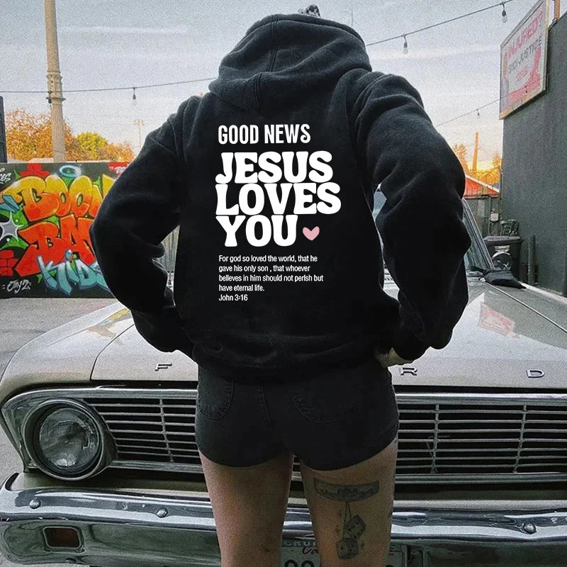 GOOD S JESUS LOVES YOU Hoodie Christian Sweatshirt Jesus Trendy Bible Verse Shirt Unisex Aesthetic Clothes 241113 - view 3