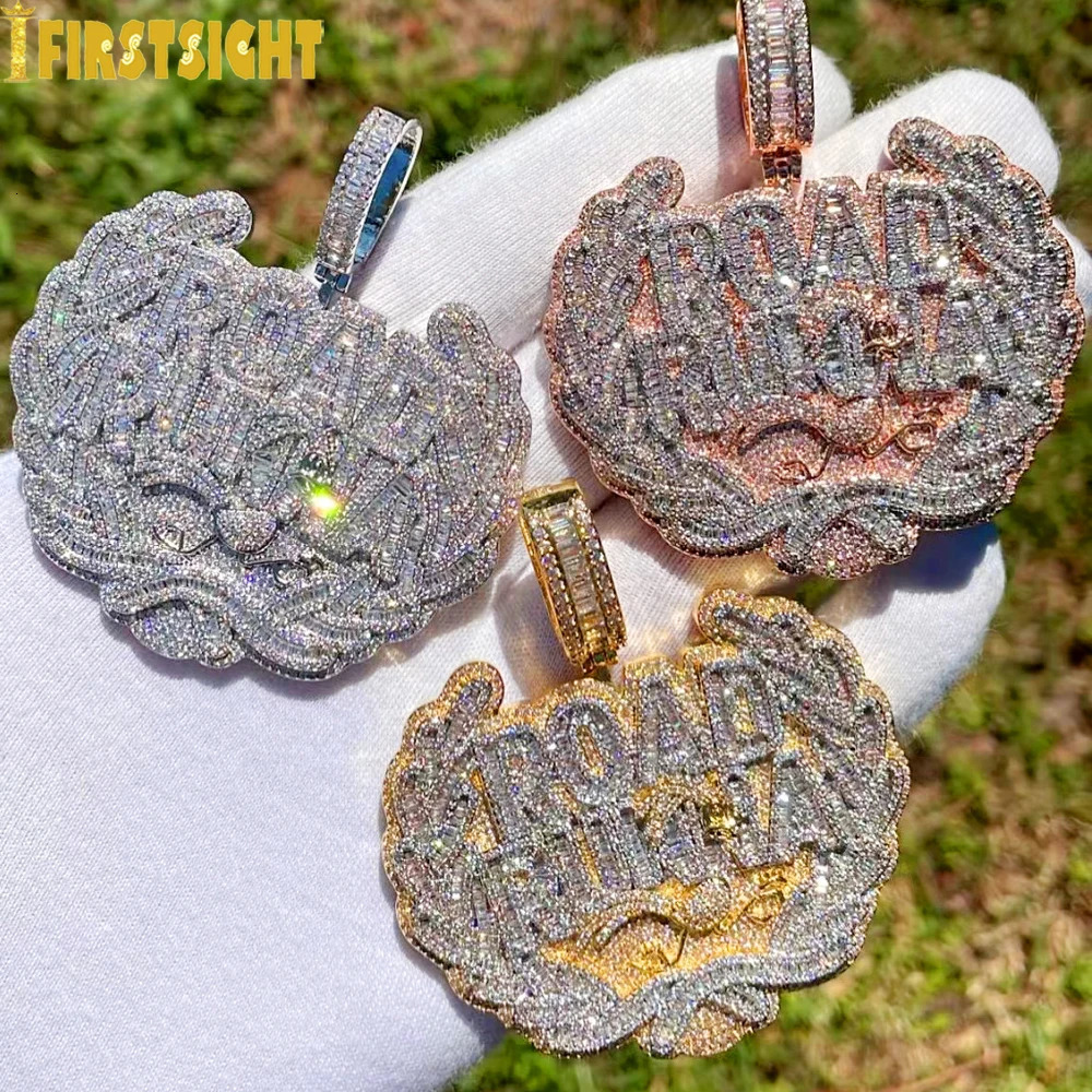 Iced Out Bling CZ Letter Road Runna Pendant Necklace Cubic Zirconia Two Tone Color Badge Charm Men Fashion Hip Hop Jewelry 241113