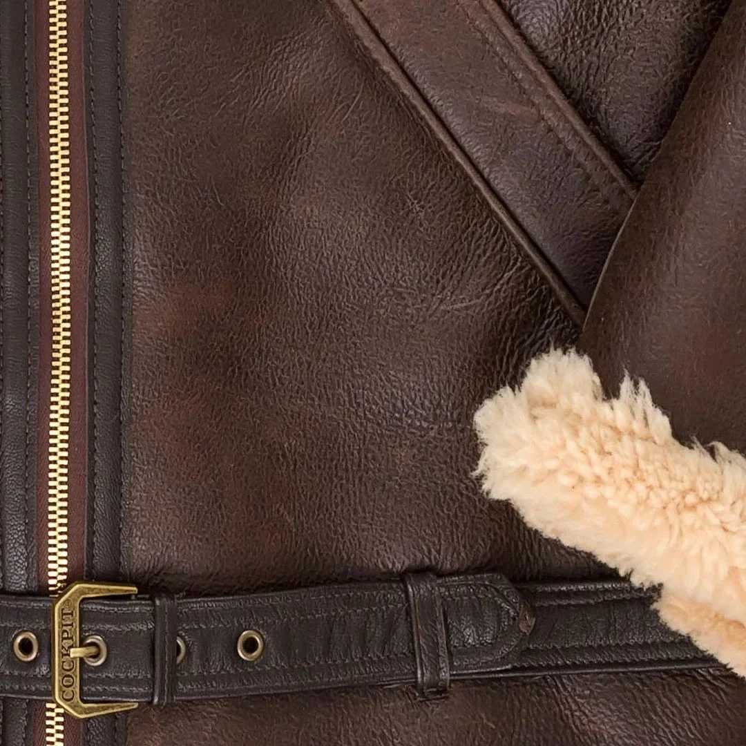 New faux leather wool fur integrated mens jacket with long sleeves and thick faux fur W241113