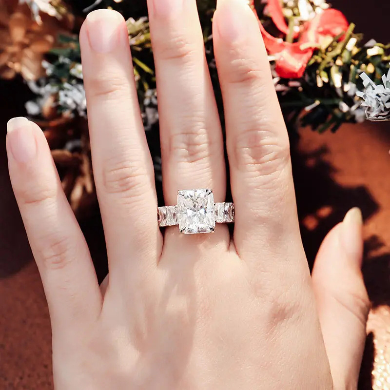 Rulalei Gorgeous Luxury Jewelry 925 Sterling Silver Princess Cut White Topaz CZ Diamond Gemstones Large Zircon Party Eternity Women Bridal Ring For Lo