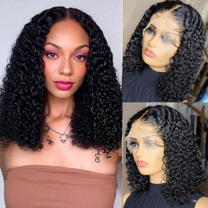 Kinky Curly 13x4 280 Ddensity For Women New Brazilian Hair Water Wave Lace Front Pre Plucked Black Natural Really Human Wigs Heat Resistant