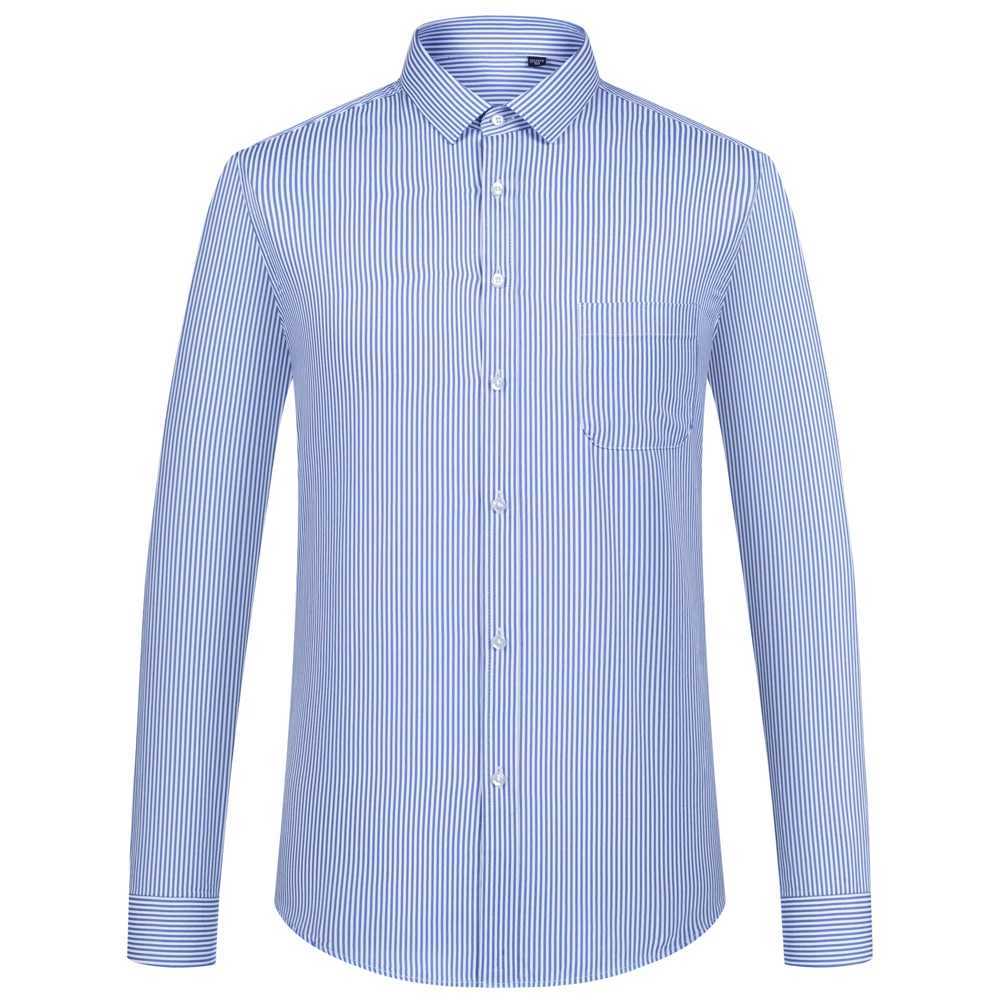 Mens Classic Long Sleeve Solid/striped Basic Dress Shirts Single Patch Pocket Formal Business Regular Fit Office Social ShirtXJ24113