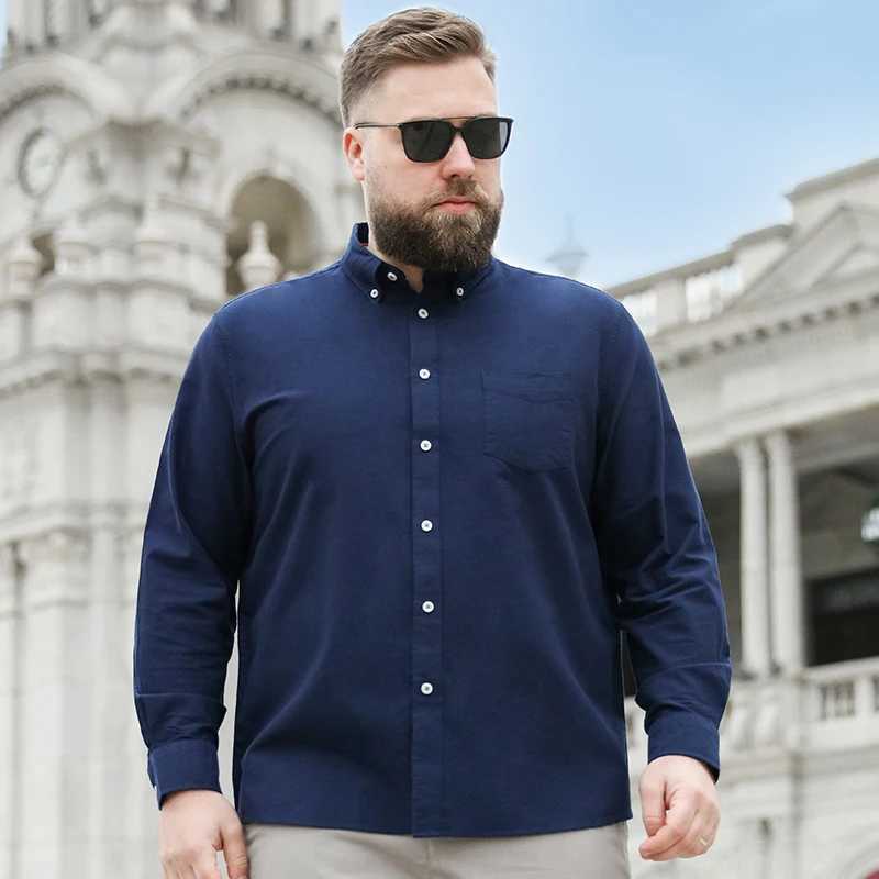 BUSCFOX Mens 100% Cotton Shirt Long Sleeve High Quality Casual Solid Color Print Regular Fit Formal Dress Shirt Oversized 8XLXJ24113