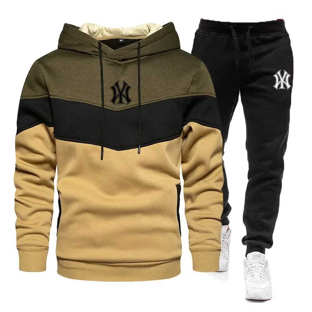 Mens 2 sets of mens sportswear autumn and winter new casual zipper hooded sweatshirt+sports pants outdoor fashionable jogging sportswear X241113
