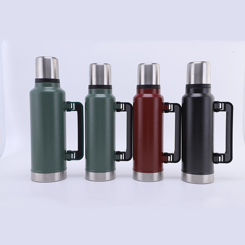 1Pc 1400Ml 47Oz Double Wall Vacuum Stainless Steel With Handle And Lid, Leakproof Water Bottle For Outdoor Camping