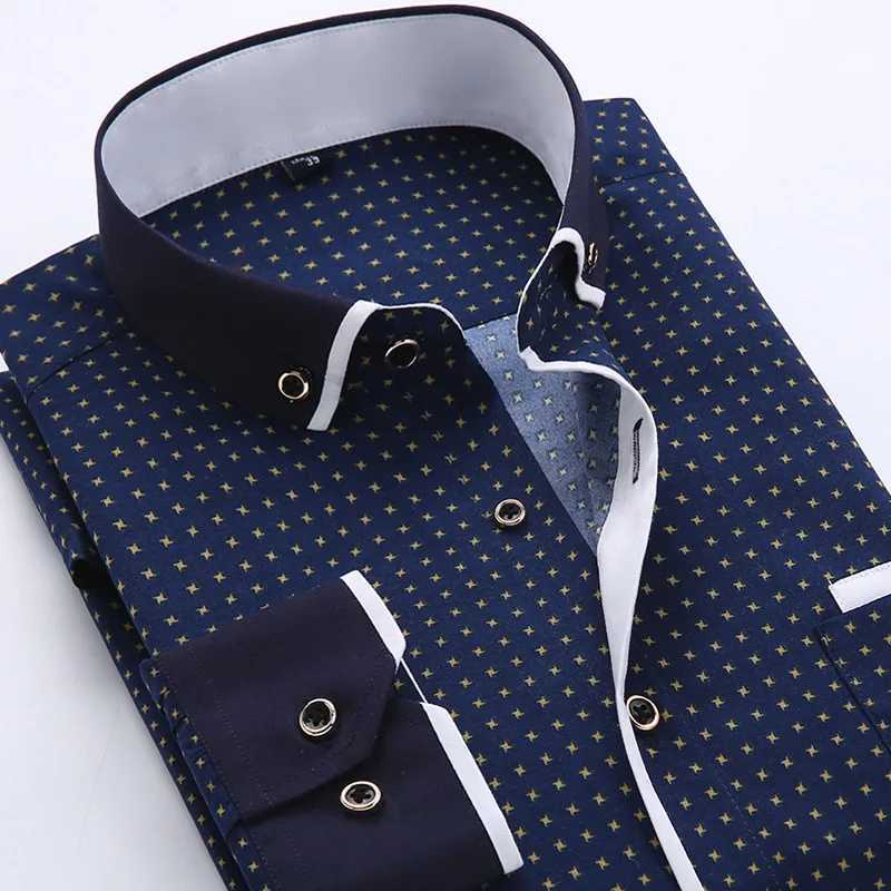 New Fashion Print Casual Men Long Sleeve Shirt Stitching Pocket Design Fabric Soft Comfortable Men Dress Slim Fit clothesXJ24113