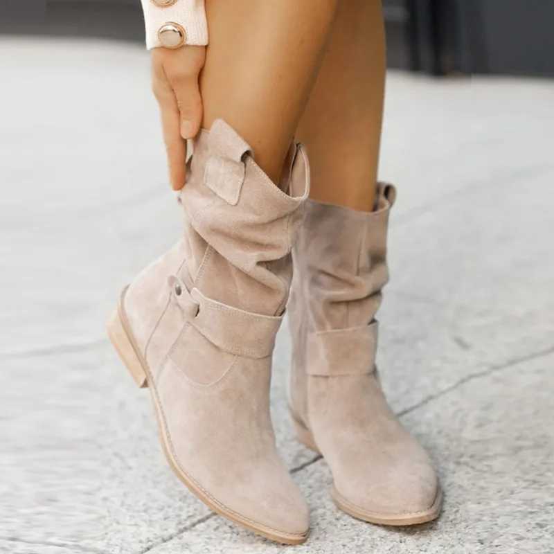 Wern Cowboy Boots Wen Ankle Boots Low H Suede Boots Metal Buckle Side Zipper Size 43 Short Boots Womens Shoes M241113
