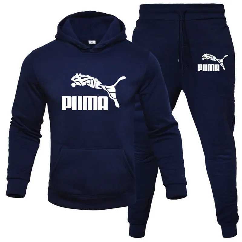 Mens New mens hoodie sportswear fashion Flce sportswear two-piece casual long Slve solid color hoodie jogging pants set top X241113
