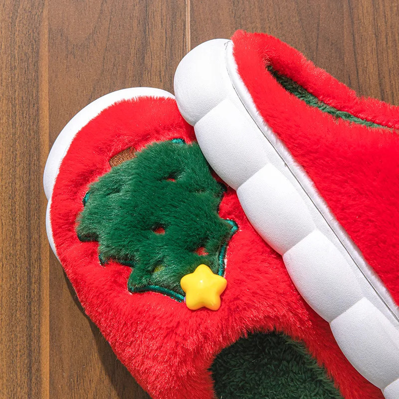 2025 winter Christmas sliders Santa Claus claws fluffy sliders soft warm fluffy cushion sliders womens household cotton sliders 241113