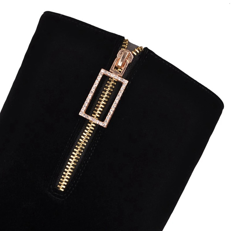 REALE CAT Spring Autumn High Knee Suede Dome Rhinstone Female Short High Heels Big 32-52 S2409 241113