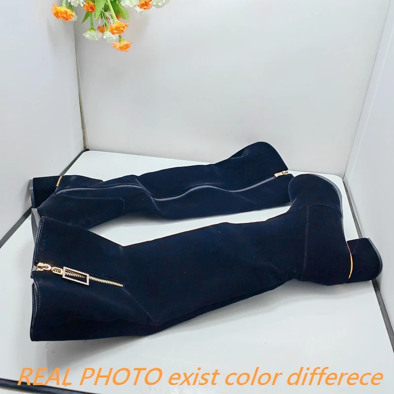 REALE CAT Spring Autumn High Knee Suede Dome Rhinstone Female Short High Heels Big 32-52 S2409 241113