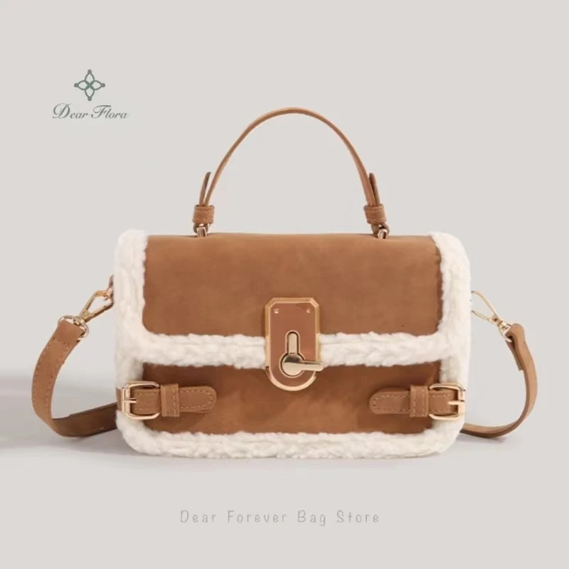 Womens High Appearance Faux Suede Shoulder Bag Autumn Winter Handbag Senior Patchwork Messenger Crossbody Casual Bag 241114