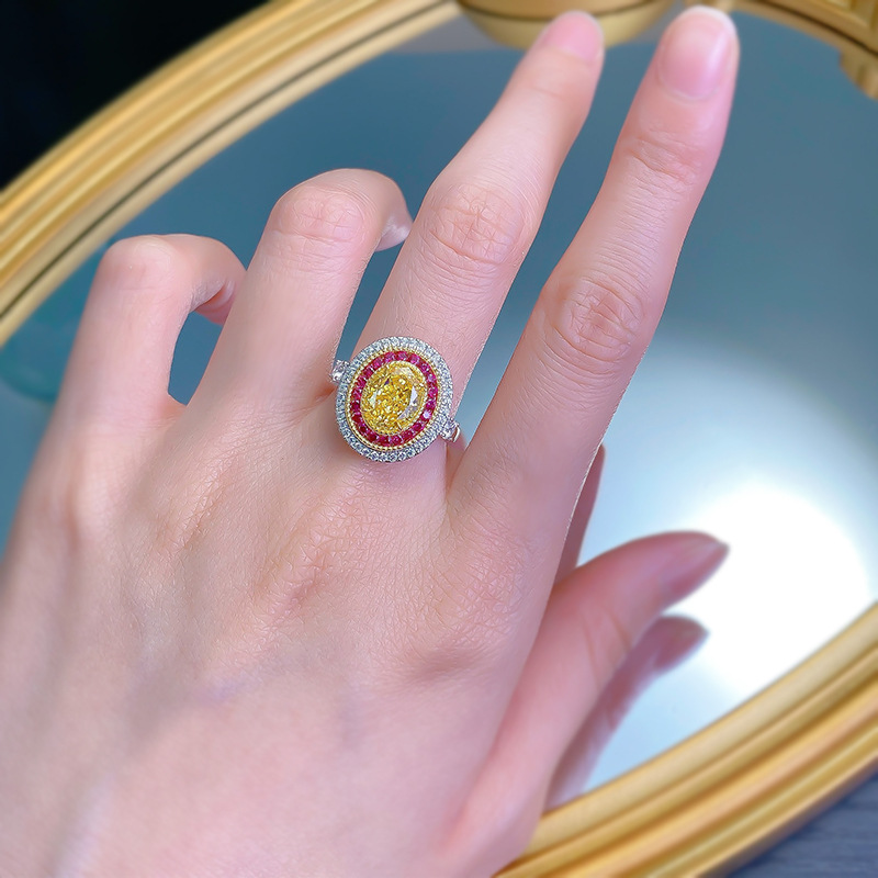 2025 Wedding Rings Luxury Jewelry Real 100% 925 Designer Serling Silver Oval Cu Yellow Moissanie Diamond Gemsones Eerniy Pary Women Elegan Band Ring